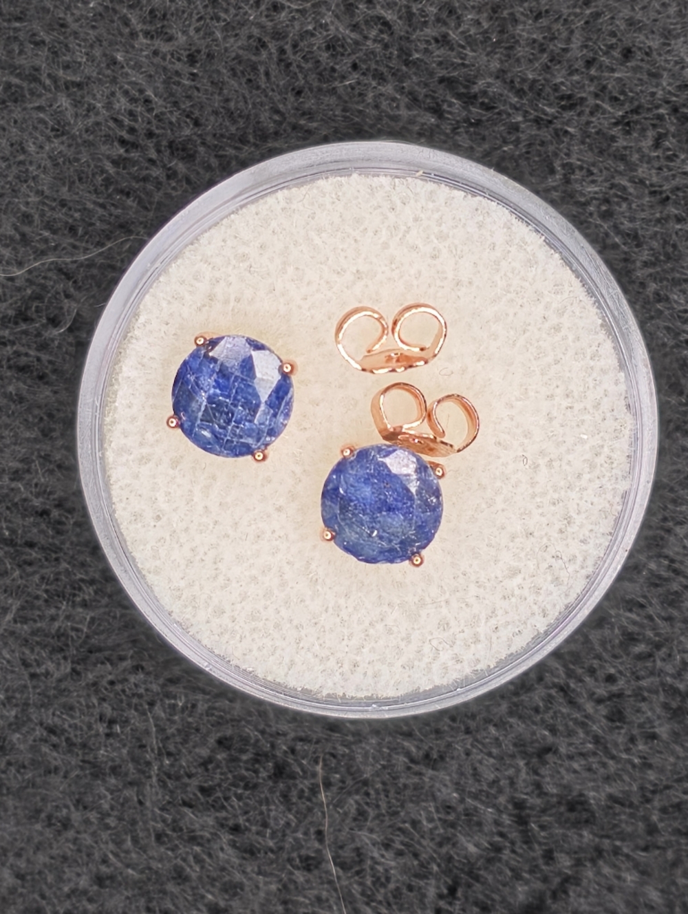 7mm Natural Blue Sapphire Studs Rose Gold 925 Sterling Silver Handmade